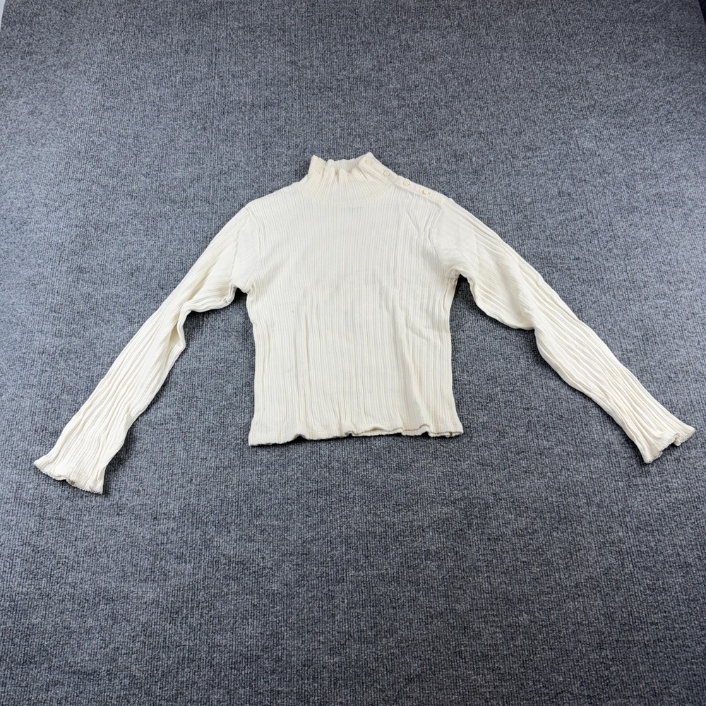 Ralph Lauren Sweater Womens XL White Mock Neck 100% Cotton Ribbed Knit Pullover